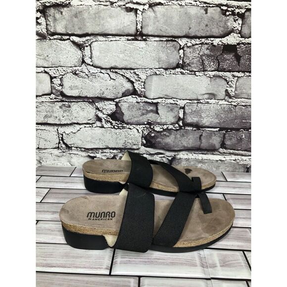 Munro American Black Textile Toe Slides Cork Wedge Sandals Women Sz 6M US/36.5EU - Picture 1 of 16